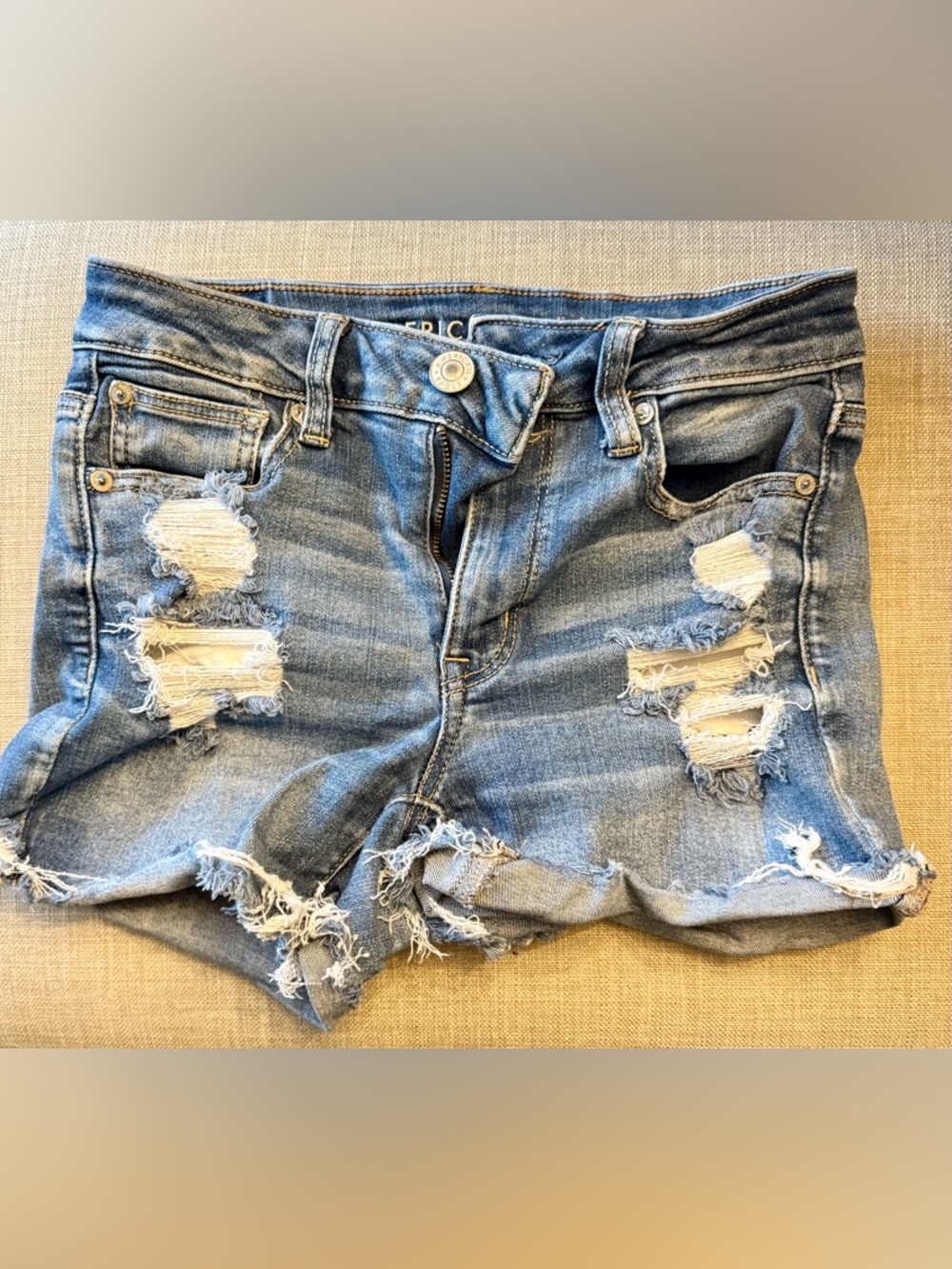 American Eagle Outfitters Distressed Light Blue Denim Shorts